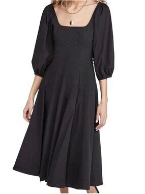 STAUD Swells Midi Dress Puff Sleeves Black NWOT - Size 0
